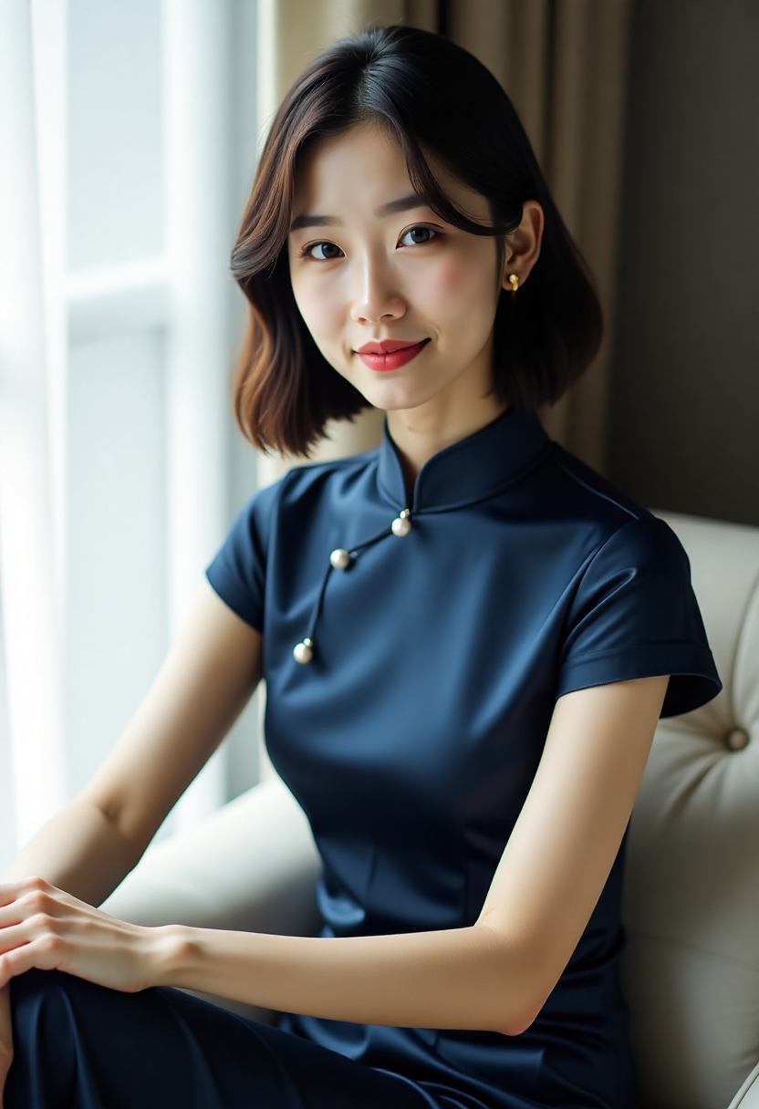 动画少女站在暮色中的旧车站，长裙被晚风吹起